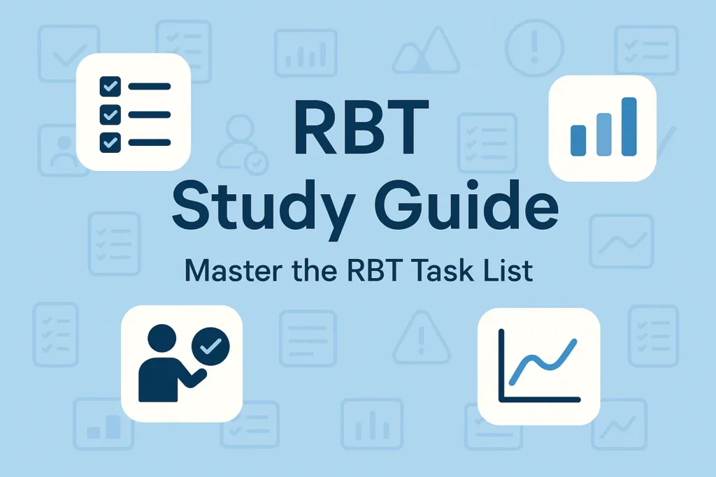 RBT Study Guide overview graphic with checklist and ABA icons