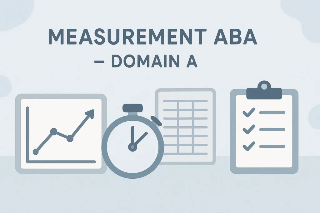 Measurement ABA banner with icons of data tools and graphs used in behavior analysis