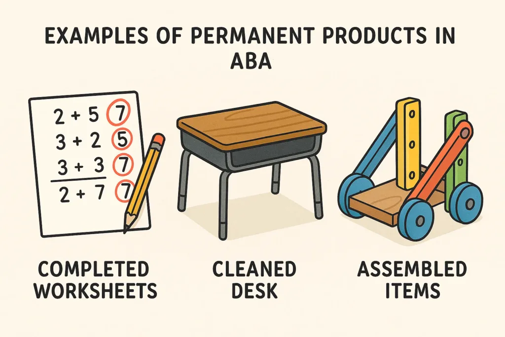 Examples of permanent product recording in ABA including completed tasks and work samples