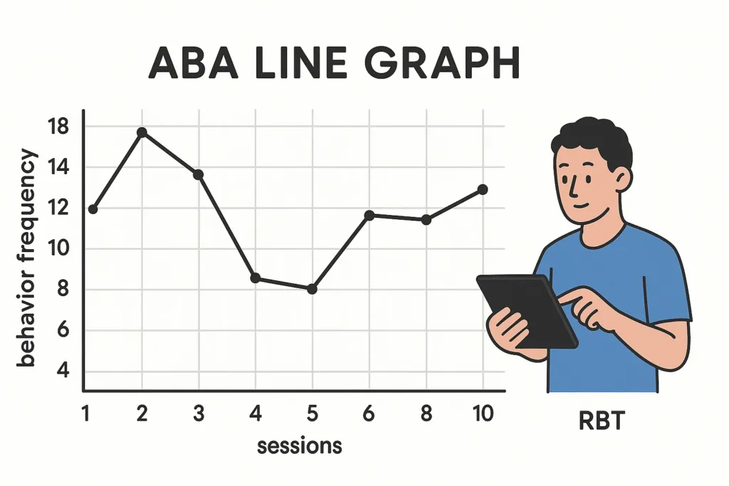 ABA behavior graph showing decreasing frequency across 10 sessions, used for data analysis