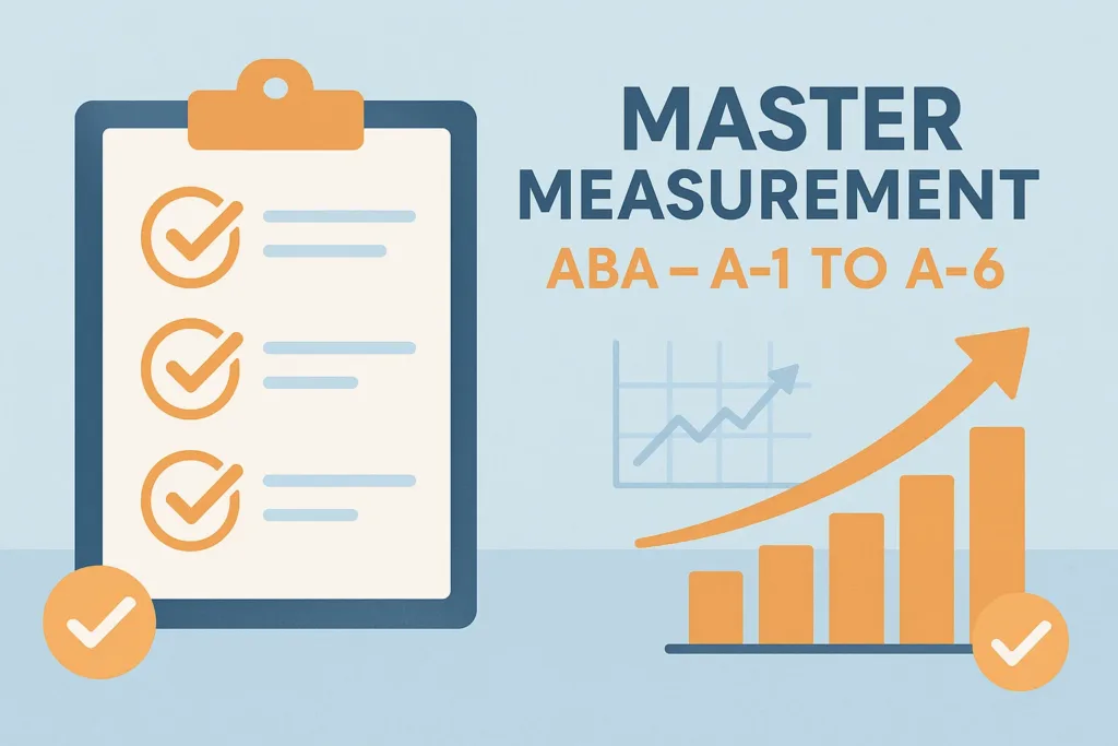 Graphic promoting mastery of Measurement ABA tasks from A-1 to A-6 in RBT training