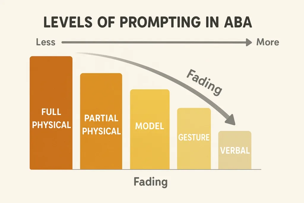 Prompt fading chart showing types of prompts from most to least intrusive in ABA