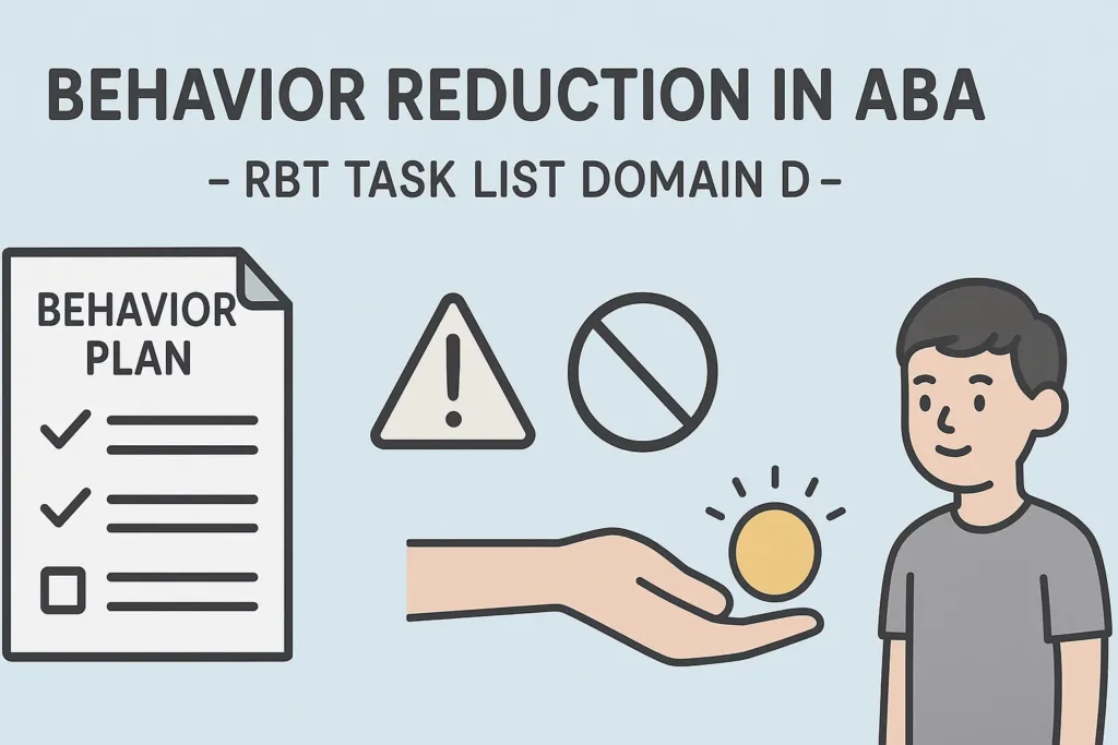 Banner for Behavior Reduction in ABA showing intervention tools and reinforcement visuals