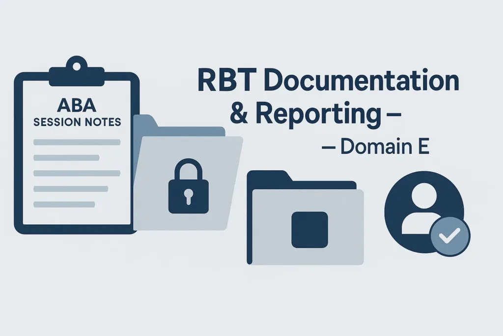Header image showing RBT documentation tools like session notes, clipboards, and secure reporting icons