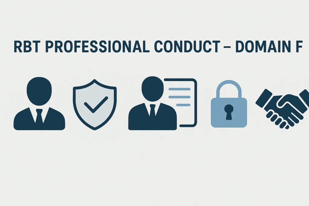 Banner image for RBT Professional Conduct showing ethics, supervision, and client respect icons