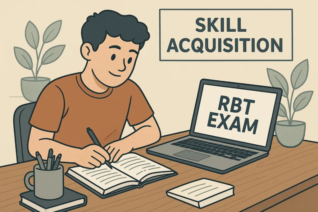 “RBT exam preparation visual showing study process and task review