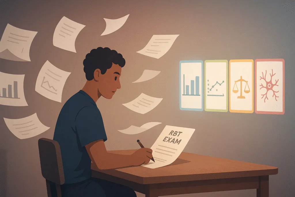 Animated visualization showing the 5 RBT exam tricky question types most challenging RBT exam
