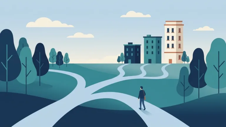 Three paths leading to buildings of increasing height, representing ABA, RBT and BCBA career paths