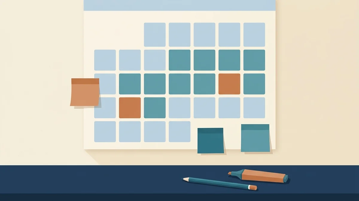 Wall calendar with study days highlighted for a 60-day RBT exam study plan
