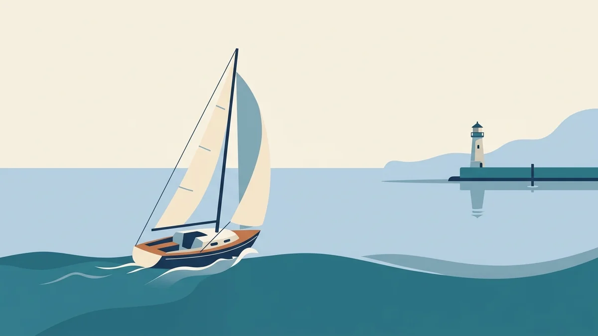 Sailboat crossing waves toward a lighthouse, representing working through common RBT challenges