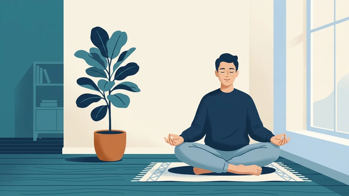 Person meditating on a mat to calm RBT exam anxiety