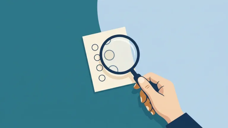 Magnifying glass over multiple-choice answer bubbles, representing tricky RBT exam questions