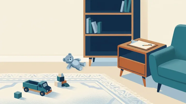Quiet home play corner with toys scattered on the rug after an extinction burst