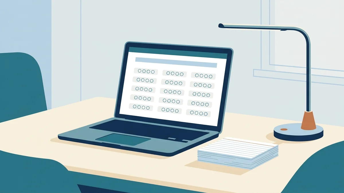 Laptop showing a multiple-choice quiz for RBT practice test 2